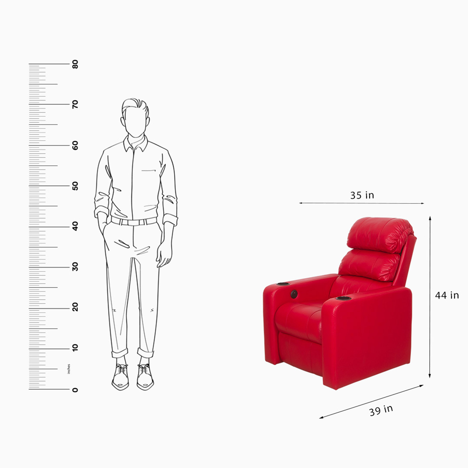 Sky Recliners home theatre recliner upright dimensions 35 inches wide 44 inches tall 39 inches deep
