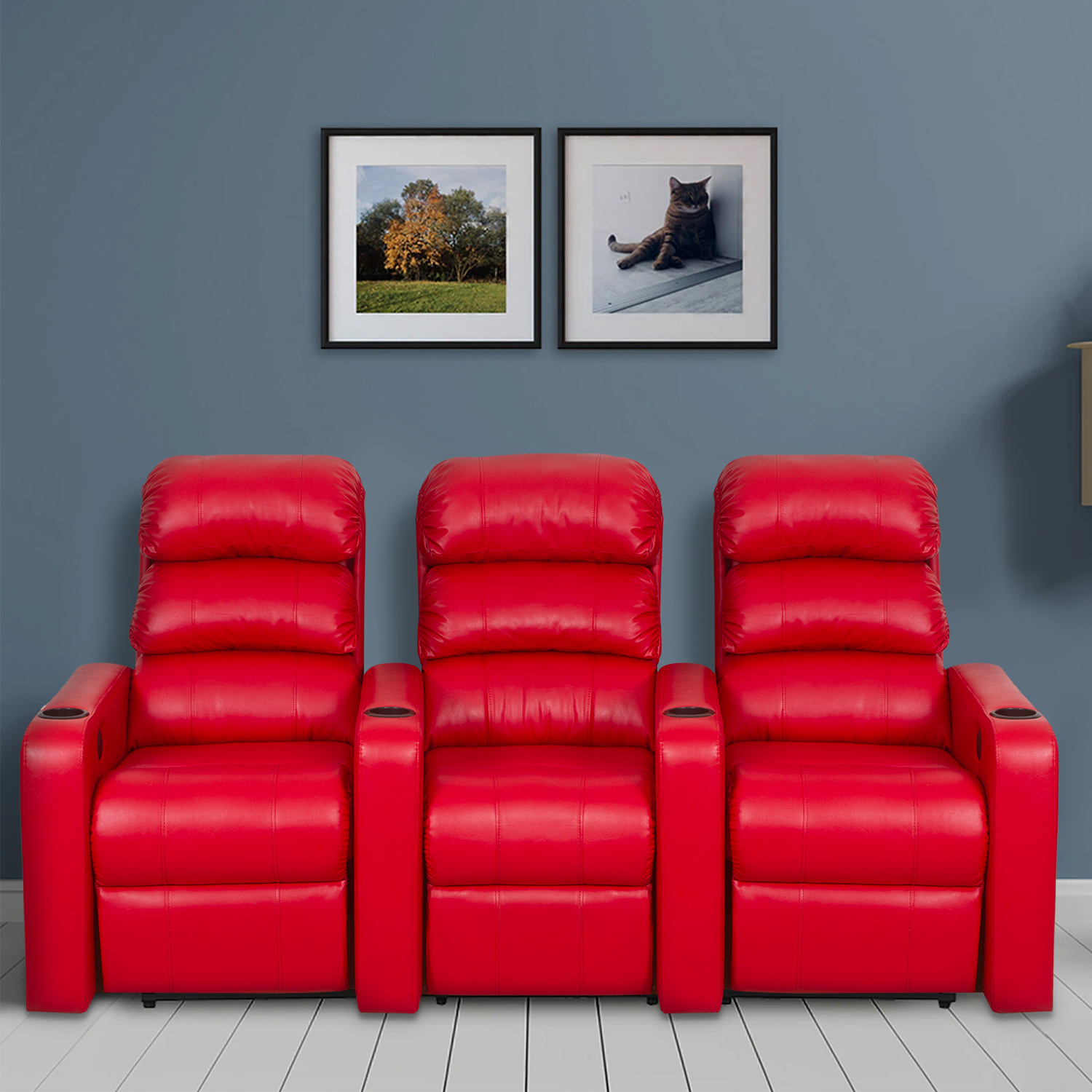 3-seat shared arm recliner red Sky Recliners
