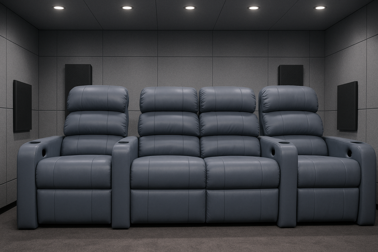 4-seat shared arm home theatre recliner grey Sky Recliners