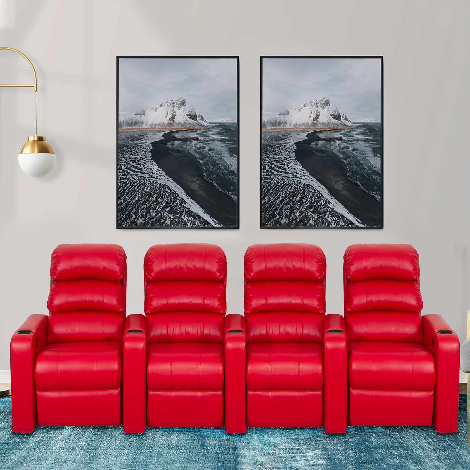 4-seat shared arm recliner red living room Sky Recliners