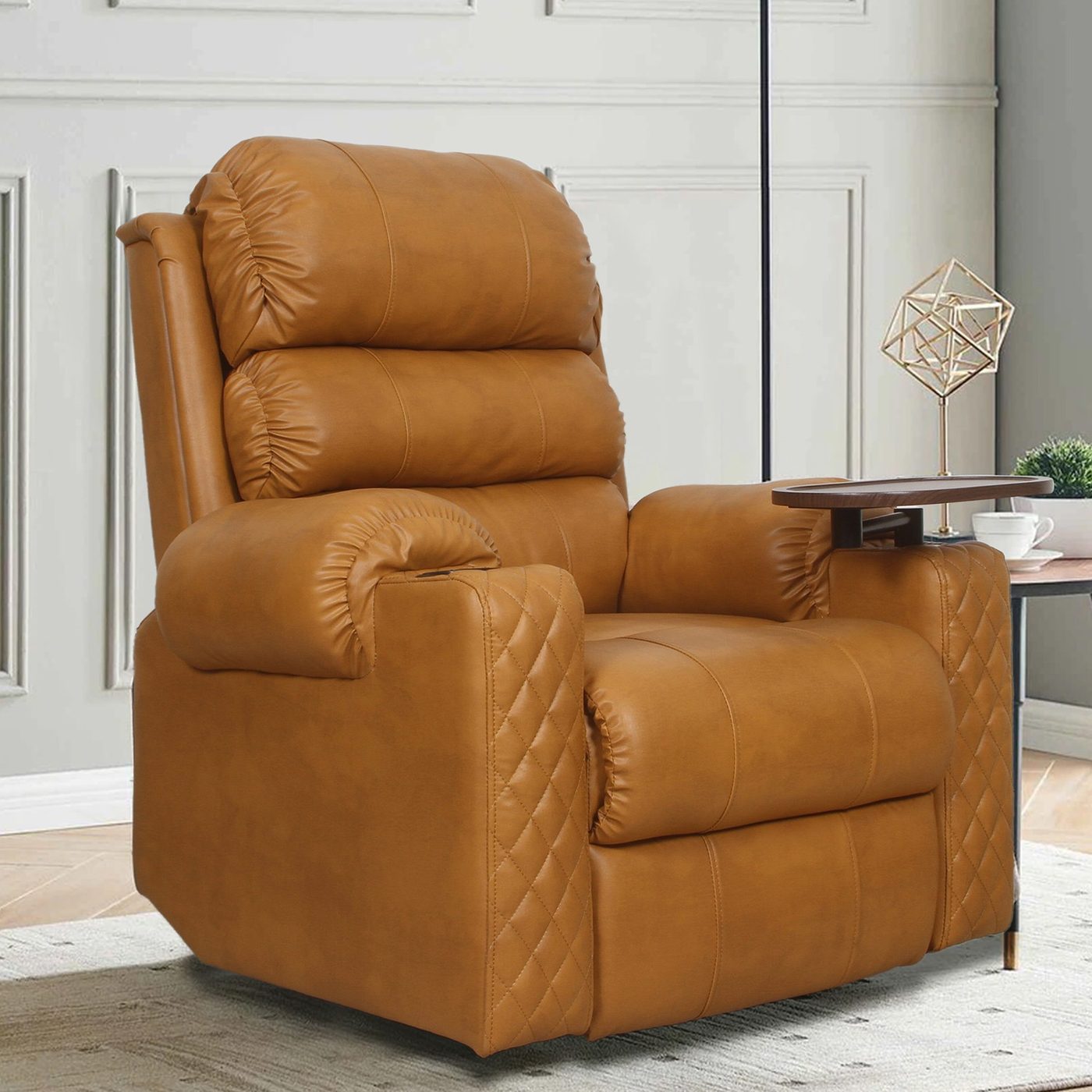 Tan leather motorised single-seat recliner — cordless option by Sky Recliners
