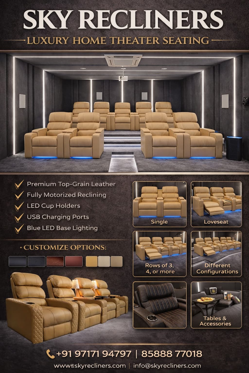 Premium recliner craftsmanship stitching detail by Sky Recliners