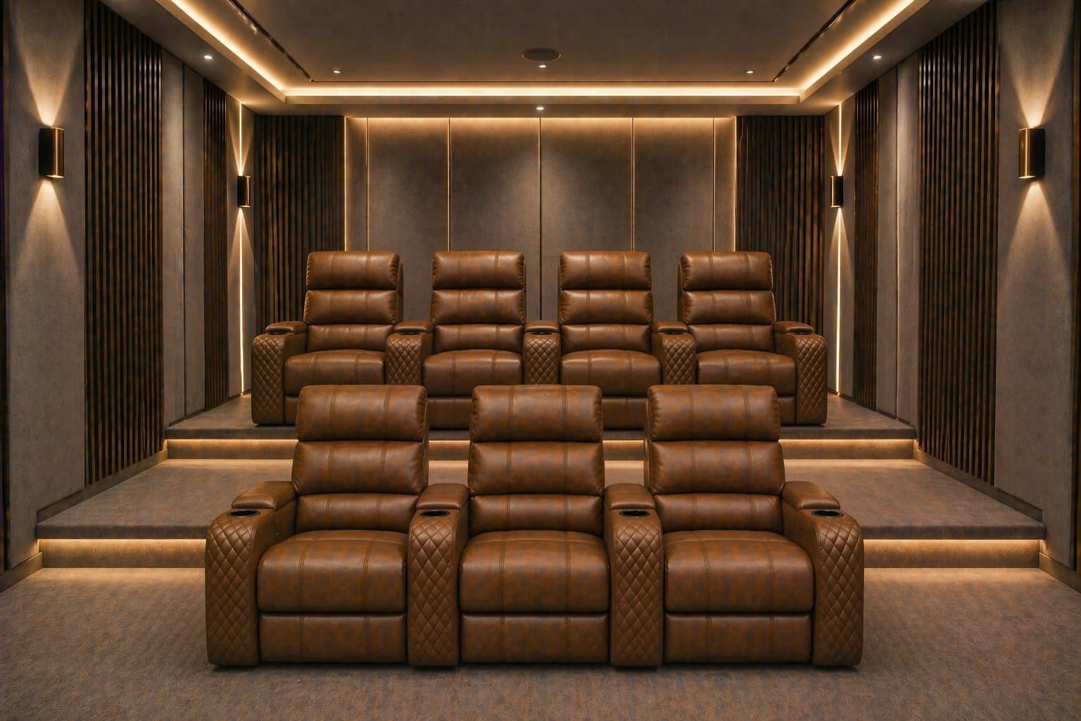 Motorized home theater recliner fully reclined with luxury comfort