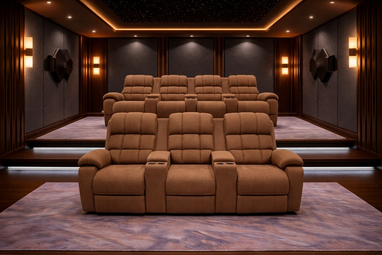 Multi-seat home theater setup by Sky Recliners